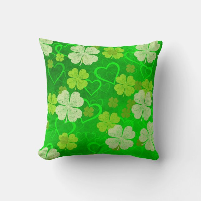 Shamrocks and Hearts Irish Throw Pillow (Front)