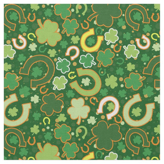 Shamrocks and Horseshoes Fabric (Close Up)