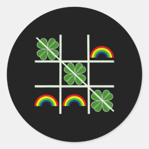 Shamrocks And Rainbows Tic Tac Toe Lucky Saint Pat Classic Round Sticker