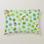 Shamrocks and Rainbows Watercolor Blue Irish Accent Pillow<br><div class="desc">Watercolor pattern of shamrocks and rainbows brings you the luck of the Irish and decorates this pillow. Hand painted by me for you. For more designs and colors check my shop!</div>