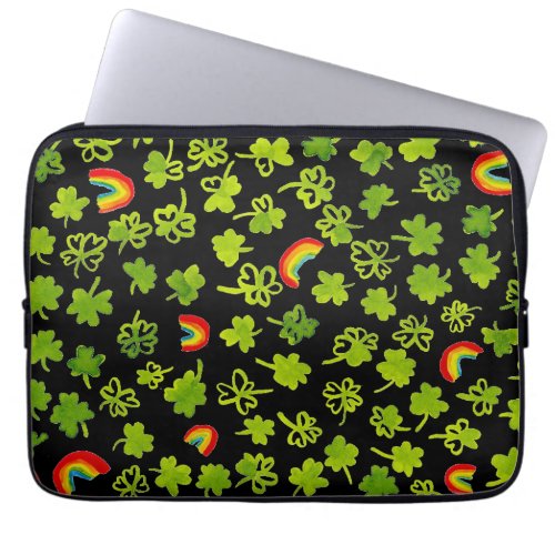 Shamrocks and Rainbows Watercolor Green Irish Laptop Sleeve