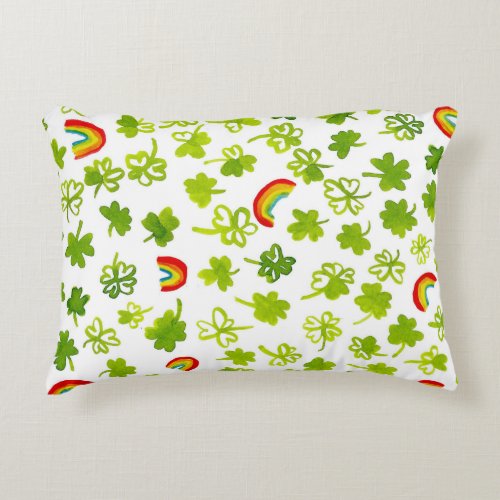 Shamrocks and Rainbows Watercolor Pattern Irish Accent Pillow