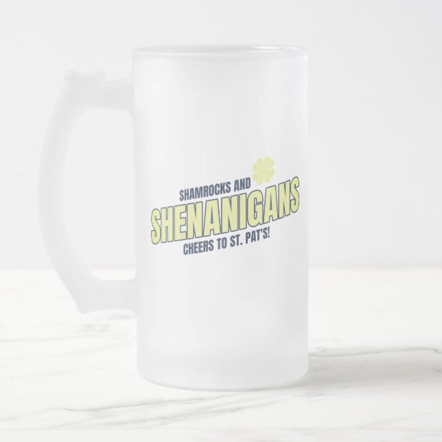 Shamrocks and Shenanigans Frosted Glass Mug (Left)