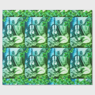 Shamrocks and St.Patrick's Day Cat Making Music Wrapping Paper