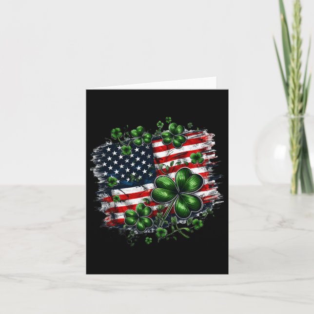 Shamrocks And Us American Flag St Patricks Day  Card (Front)