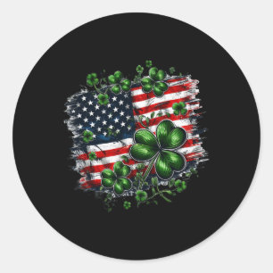 Shamrocks And Us American Flag St Patricks Day Classic Round Sticker