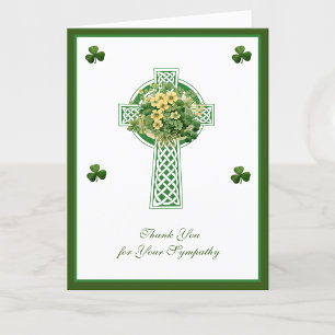 Shamrocks Catholic Irish Celtic Cross Condolence Letterpress Thank You Card