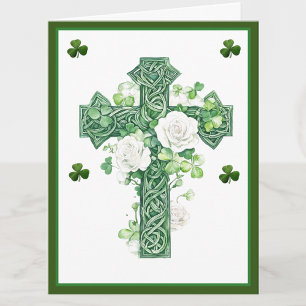 Shamrocks Catholic Irish Celtic Cross Condolence Letterpress Thank You Card