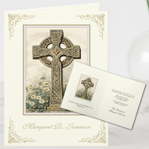 Shamrocks Catholic Irish Celtic Cross Condolence Letterpress Thank You Card