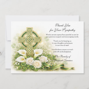Shamrocks Catholic Irish Celtic Cross Condolence Thank You Card