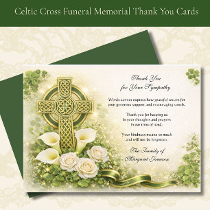 Shamrocks Catholic Irish Celtic Cross Condolence Thank You Card