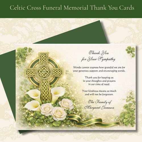Shamrocks Catholic Irish Celtic Cross Condolence 