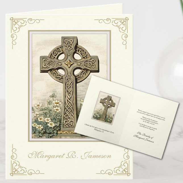 Shamrocks Catholic Irish Celtic Cross Condolence Thank You Card (Creator Uploaded)