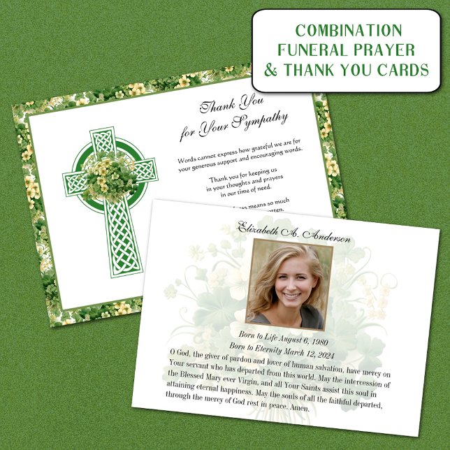 Shamrocks Catholic Irish Celtic Cross Condolence Thank You Card (Creator Uploaded)