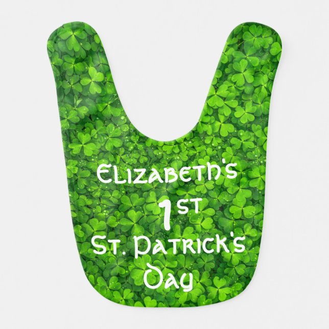 Shamrocks Clover Baby's First St. Patrick's Day Baby Bib (Front)