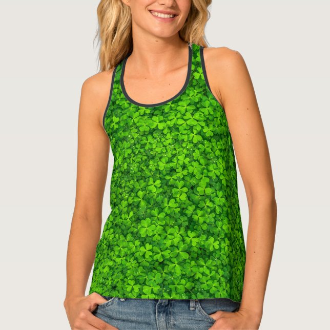 Shamrocks Clover Leaves St. Patrick's Day Festive Tank Top (Front)