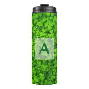 Shamrocks Clover Leaves St. Patrick's Day Monogram Thermal Tumbler