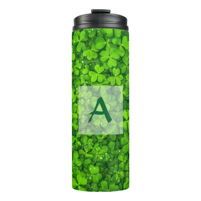 Shamrocks Clover Leaves St. Patrick's Day Monogram Thermal Tumbler (Front)