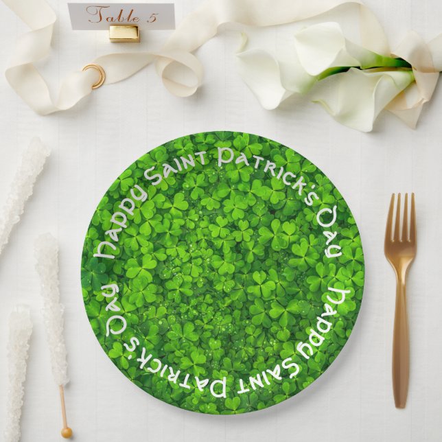 Shamrocks Clover Leaves St. Patrick's Day Party Paper Plates (Wedding)