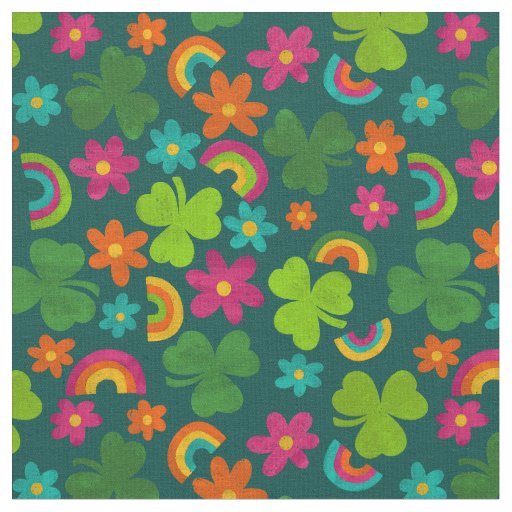 Shamrocks, Flowers and Rainbows St. Patrick's Day Fabric