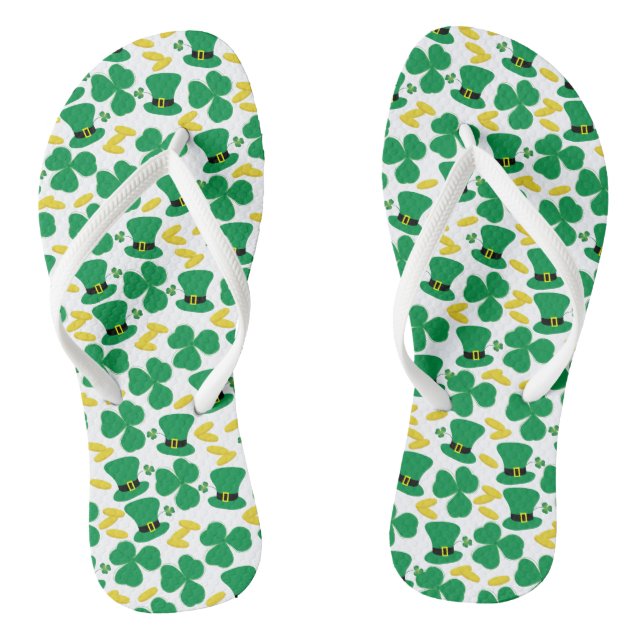 Shamrocks Gold Coins Leprechaun Hat Pattern Flip Flops (Footbed)
