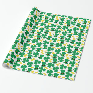 Shamrocks Gold Coins Leprechaun Hat Pattern Wrapping Paper