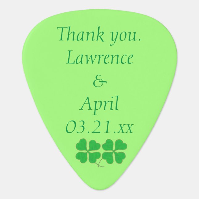 Shamrocks Gold Dots Personalized Guitar Pick Favor (Front)