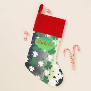 Shamrocks, Green and White on Gradated Field Christmas Stocking