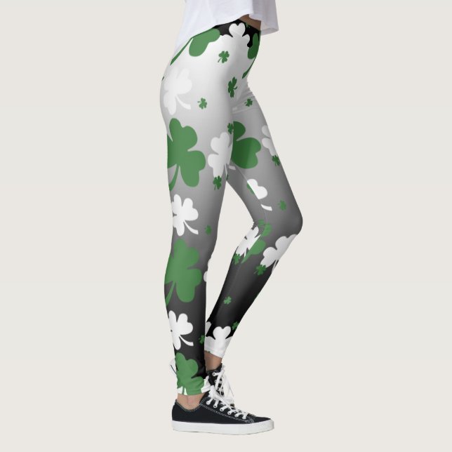 Shamrocks, Green and White on Gradated Field Leggings (Right)