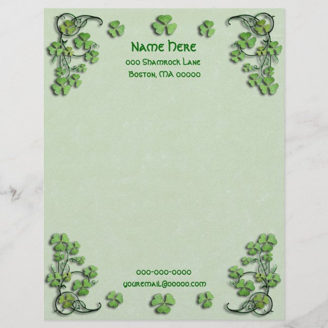 Shamrocks Green Faux Parchment Letterhead (Front)