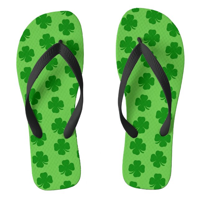Shamrocks, Happy St. Patrick's Day! Flip Flops (Footbed)