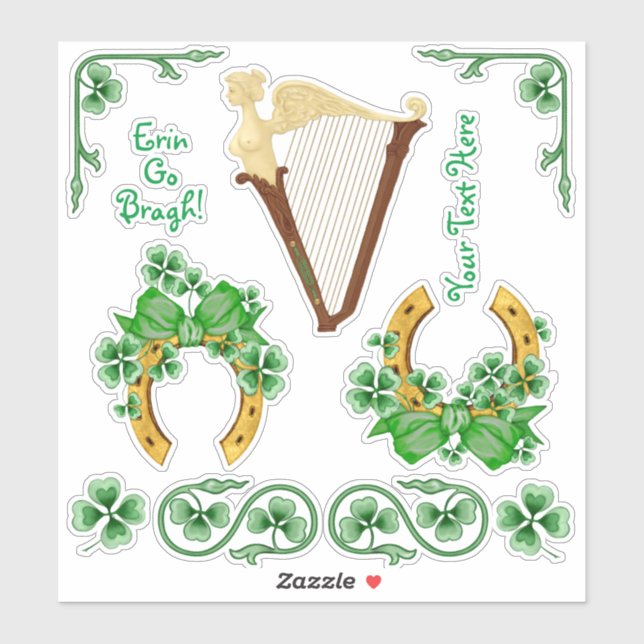 Shamrocks Horseshoes And Irish Harp Vinyl Set Sticker (Sheet)