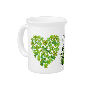 Shamrocks in a Heart Beverage Pitcher