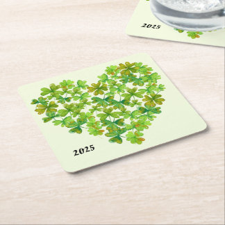 Shamrocks in a Heart Square Paper Coaster