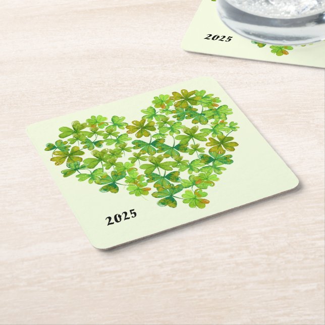 Shamrocks in a Heart Square Paper Coaster (Angled)