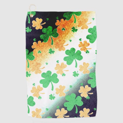 Shamrocks in Distressed Irish Flag Colors Golf Towel