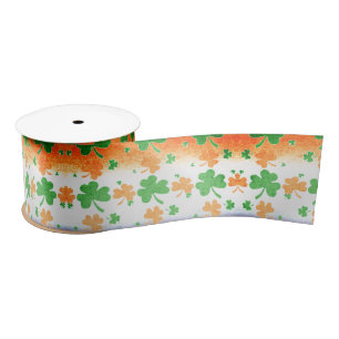 Shamrocks in Distressed Irish Flag Colors Satin Ribbon