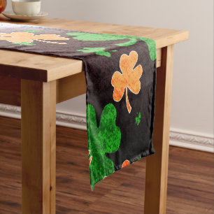Shamrocks in Distressed Irish Flag Colors Short Table Runner