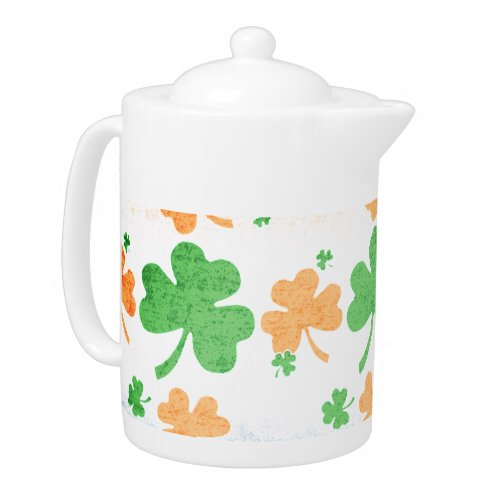 Shamrocks in Distressed Irish Flag Colors Teapot