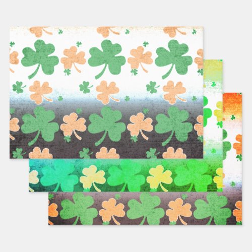 Shamrocks in Distressed Irish Flag Colors Wrapping Paper Sheets
