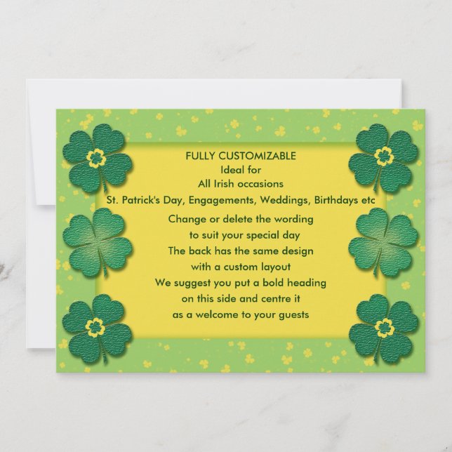 shamrocks irish lucky clover custom invitation (Front)