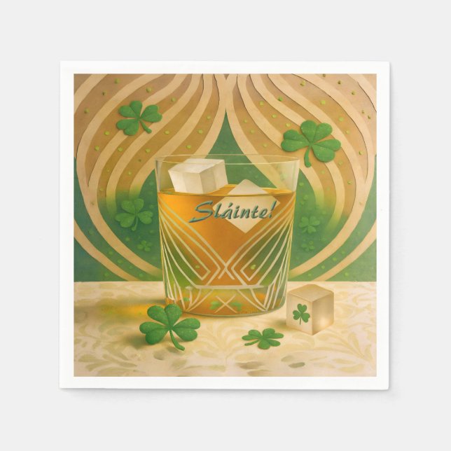 Shamrocks Irish Whiskey Tumbler "Sláinte!" Napkins (Front)