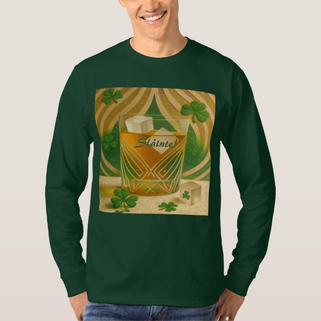 Shamrocks Irish Whiskey Tumbler "Sláinte!" T-Shirt (Front)