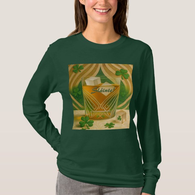 Shamrocks Irish Whiskey Tumbler "Sláinte!" T-Shirt (Front)