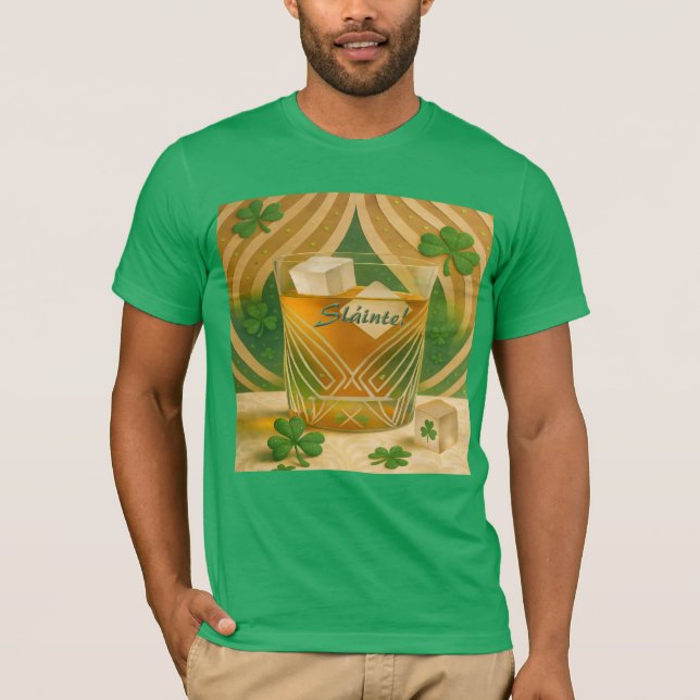 Shamrocks Irish Whiskey Tumbler "Sláinte!" T-Shirt (Front)