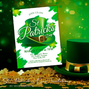 Shamrocks & Leprechaun Hat St. Patrick's Day Party Invitation Postcard