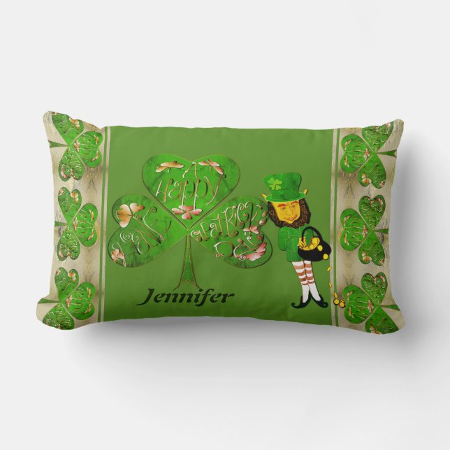 Shamrocks Leprechaun St. Patrick's Lumbar Pillow (Front)
