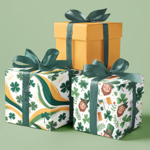 Shamrocks & Leprechauns on Mustard Yellow Wrapping Paper Sheets