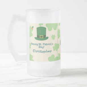 Shamrocks, leprechauns & Pot of Gold Frosted Beer Frosted Glass Beer Mug
