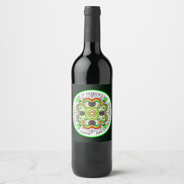 Shamrocks, Leprechauns St Patrick's Day  Wine Label (Front)